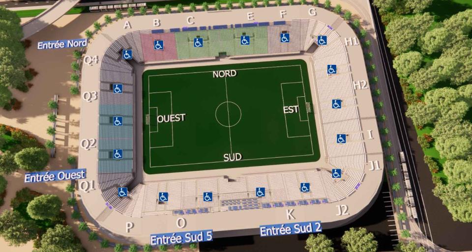 Plan des emplacements PMR dans les tribunes du Stade des Alpes